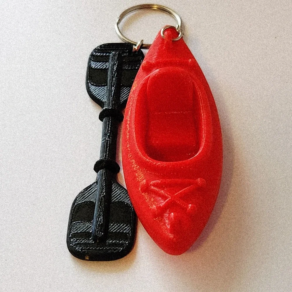 Unbranded Red Kayak Keychain with Black Paddle Miniature Outdoor Charm 3.25